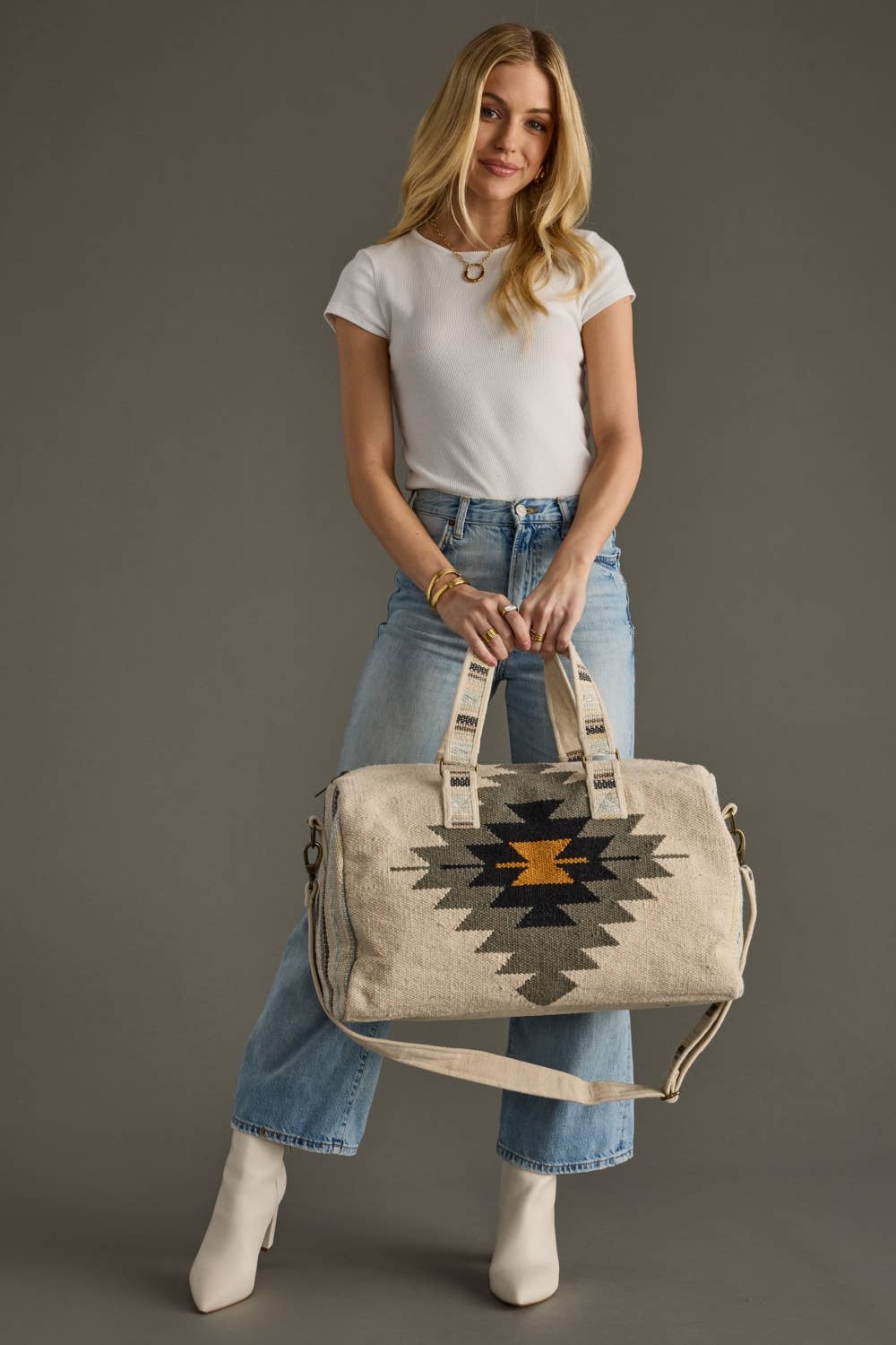 Cream, Slate, Black & Mustard Western Duffel