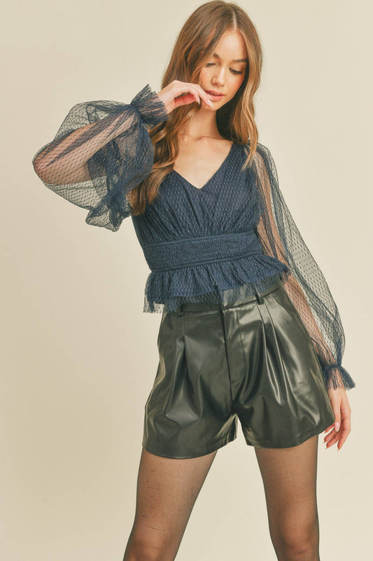 SMOCKED WAIST PEPLUM HEM TOP