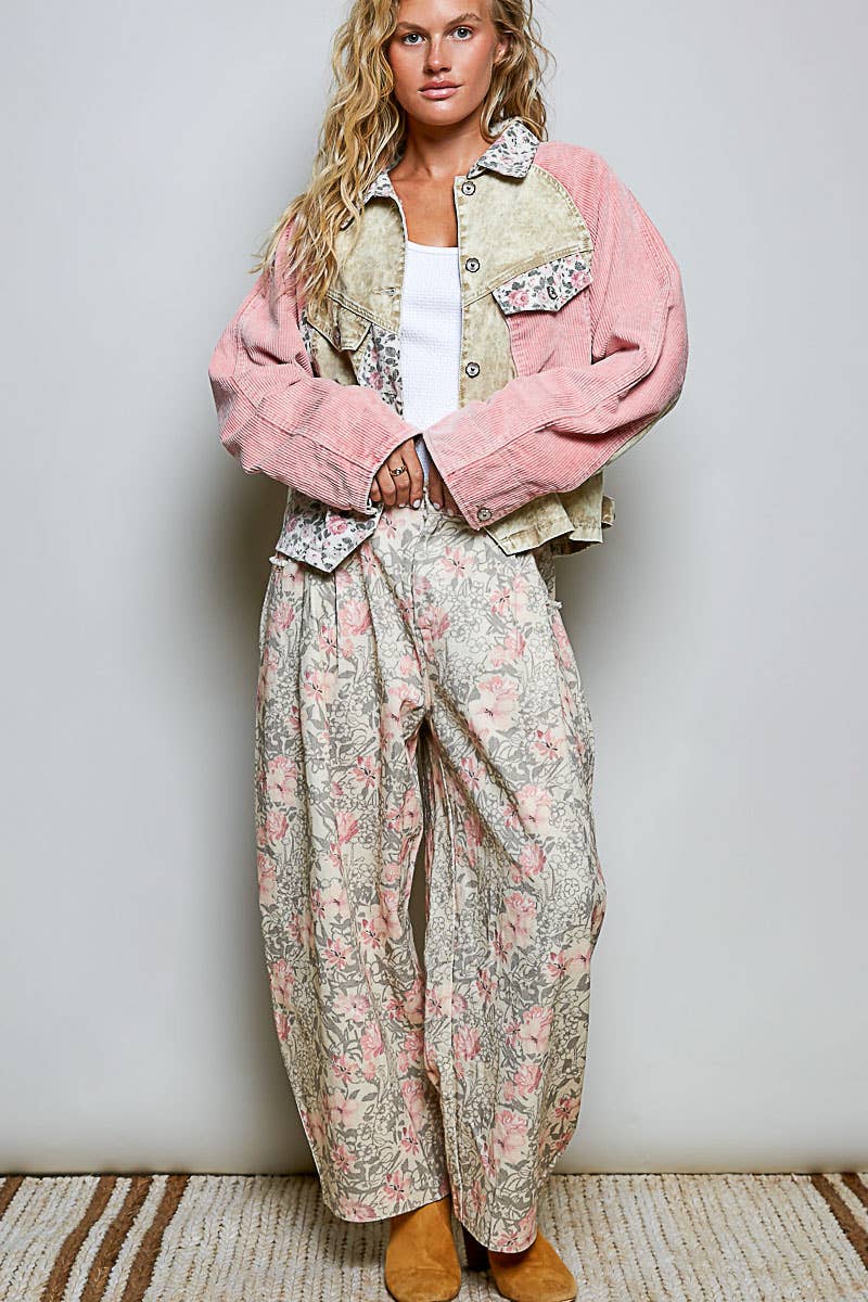 Soft Corduroy Sleeves Contrast Cropped Patchwork Jacket