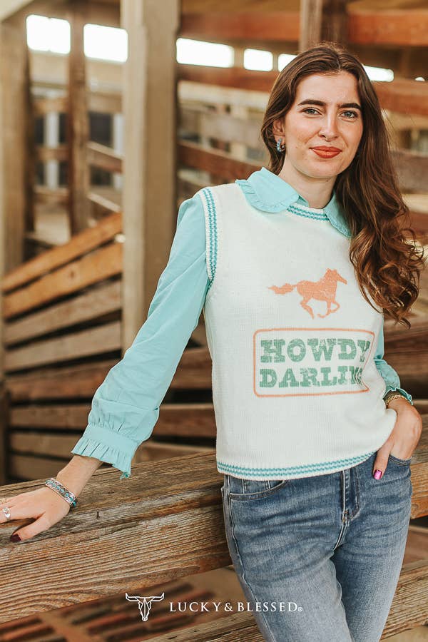 Cream Knit Howdy Darling Contrast Sleeveless Sweater Vest