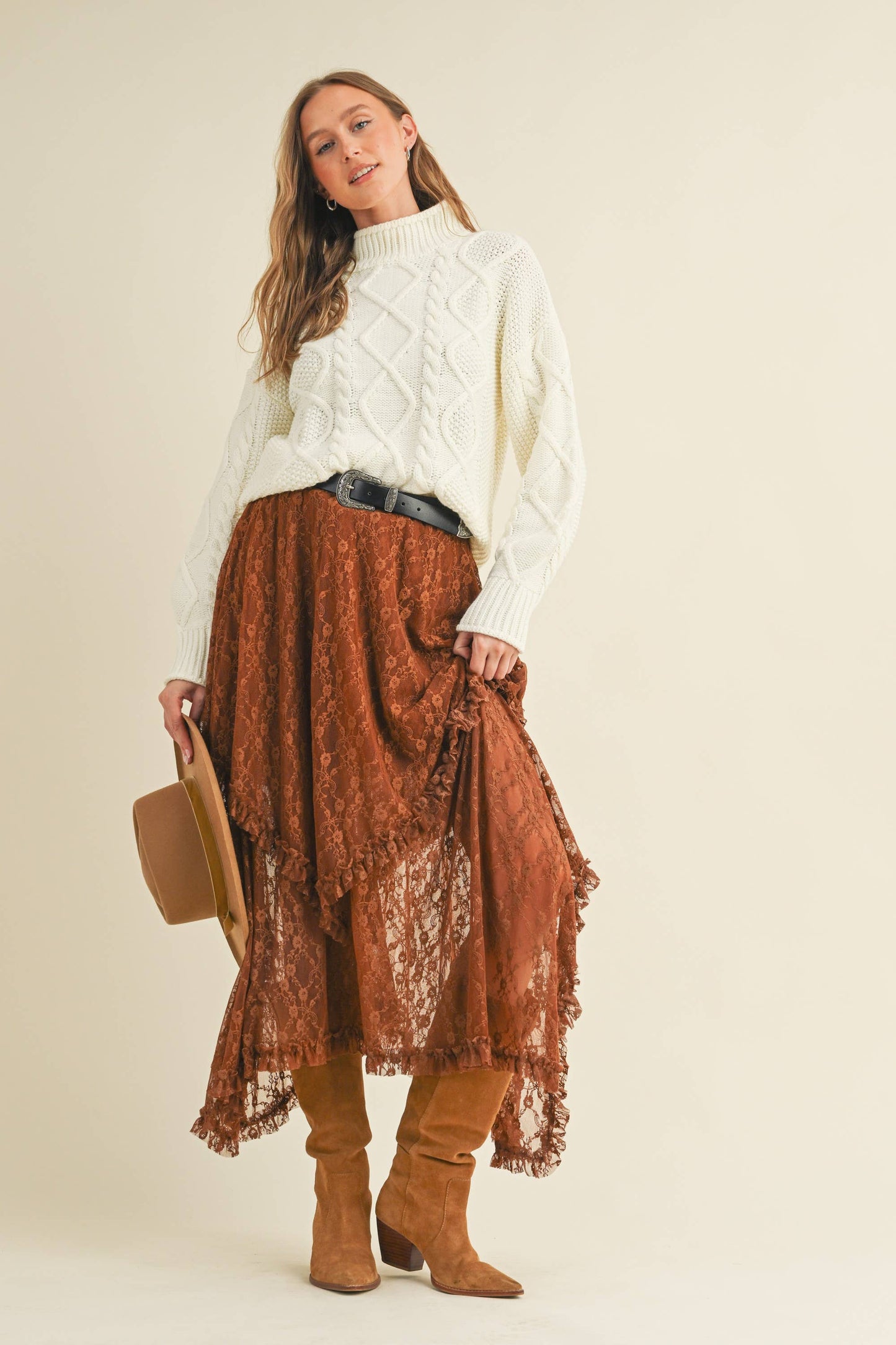 LAYERED FLORAL MIDI SKIRT