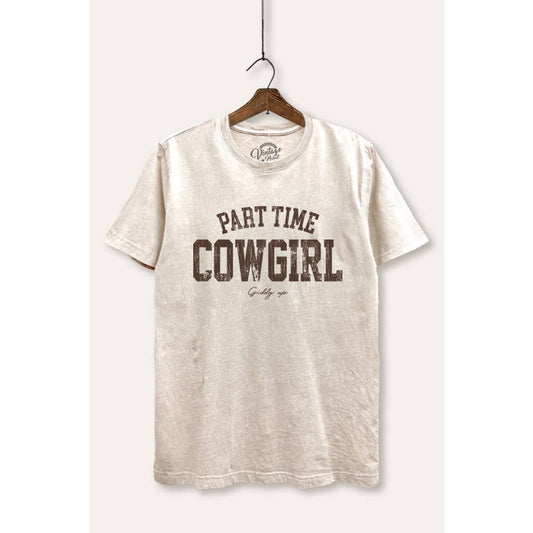 Part Time Cowgirl Western Graphic Mineral Wash Relaxed Tee