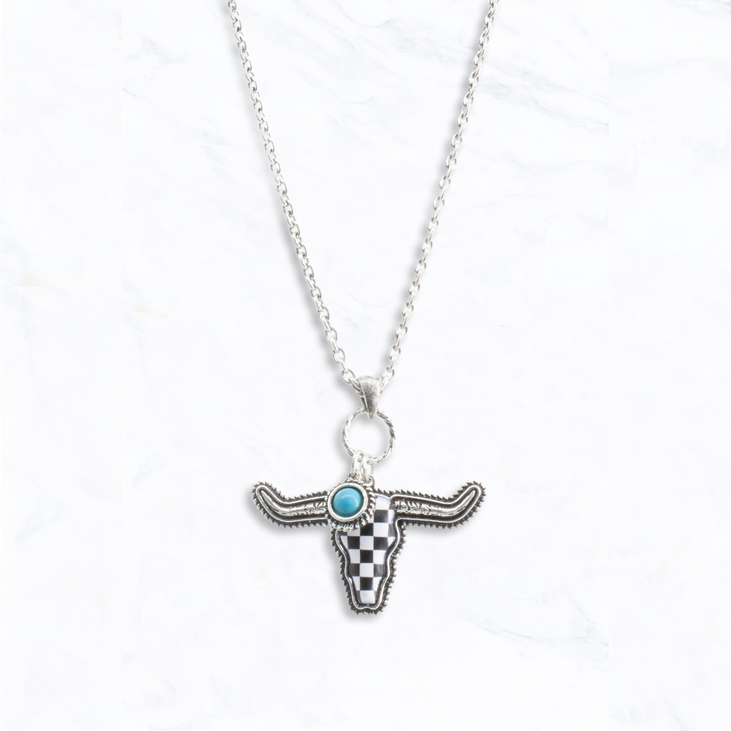Western Checkered Longhorn Turquoise Necklace