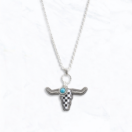 Western Checkered Longhorn Turquoise Necklace