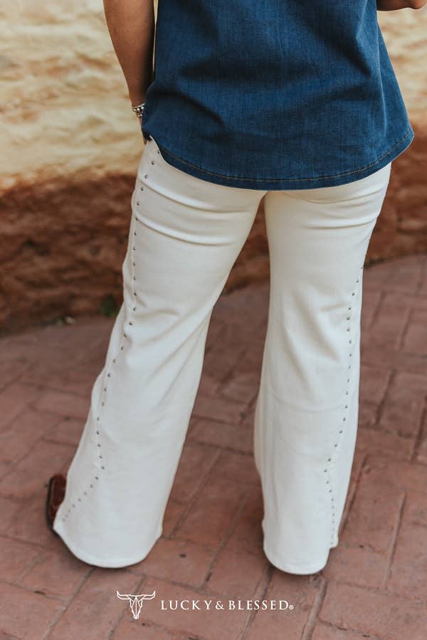 New-Ivory Western Vintage Studded HighRise Wide Leg Jeans