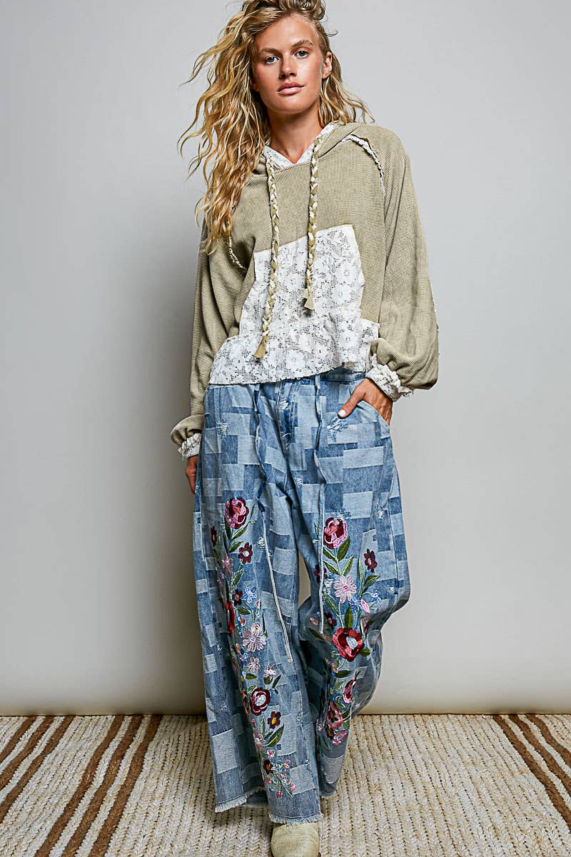 Lace & Thermal Cropped Hoodie