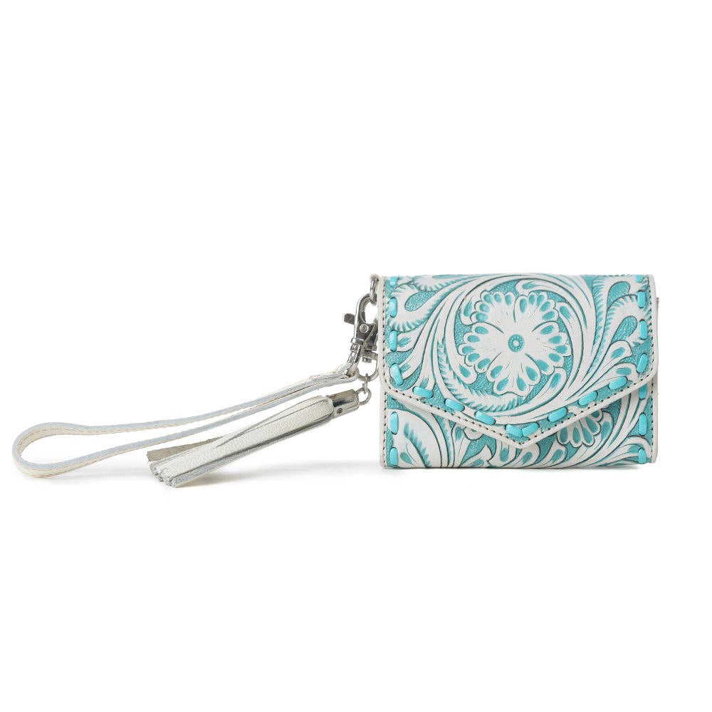 Myra Elise Handtooled Leather Wallet in Western Cyan: Western Cyan