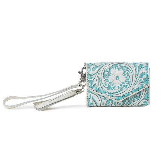 Myra Elise Handtooled Leather Wallet in Western Cyan: Western Cyan