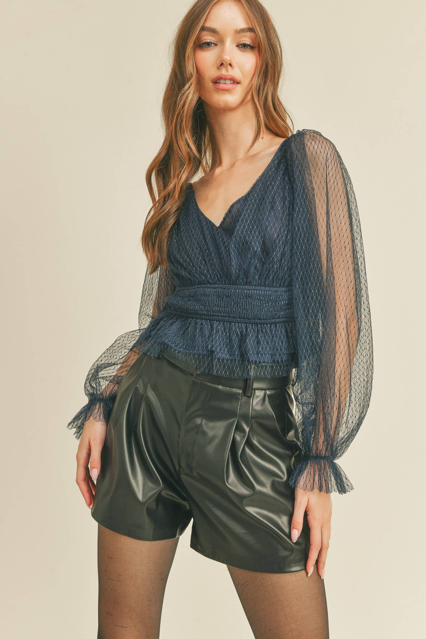 SMOCKED WAIST PEPLUM HEM TOP