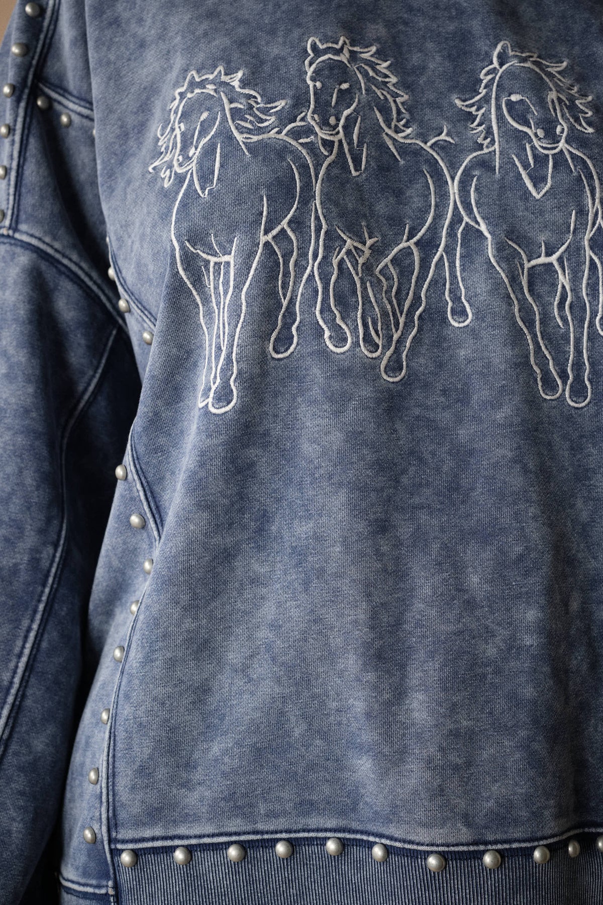 Horse Embroidery Stud Sweatshirt