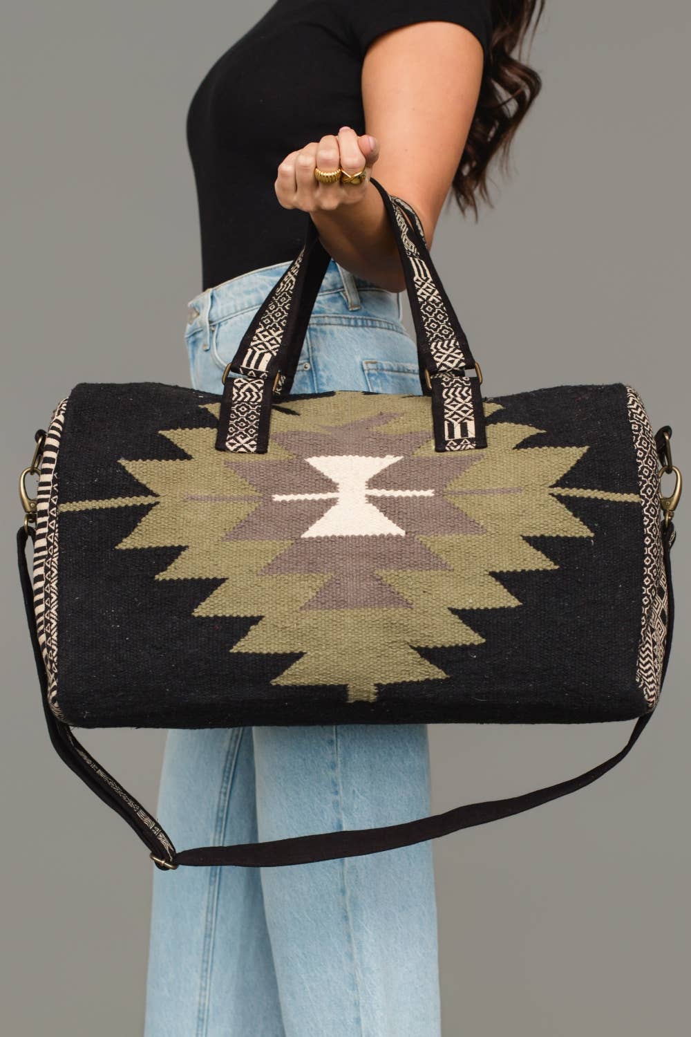 Black, Olive, Gray & Cream Western Duffel