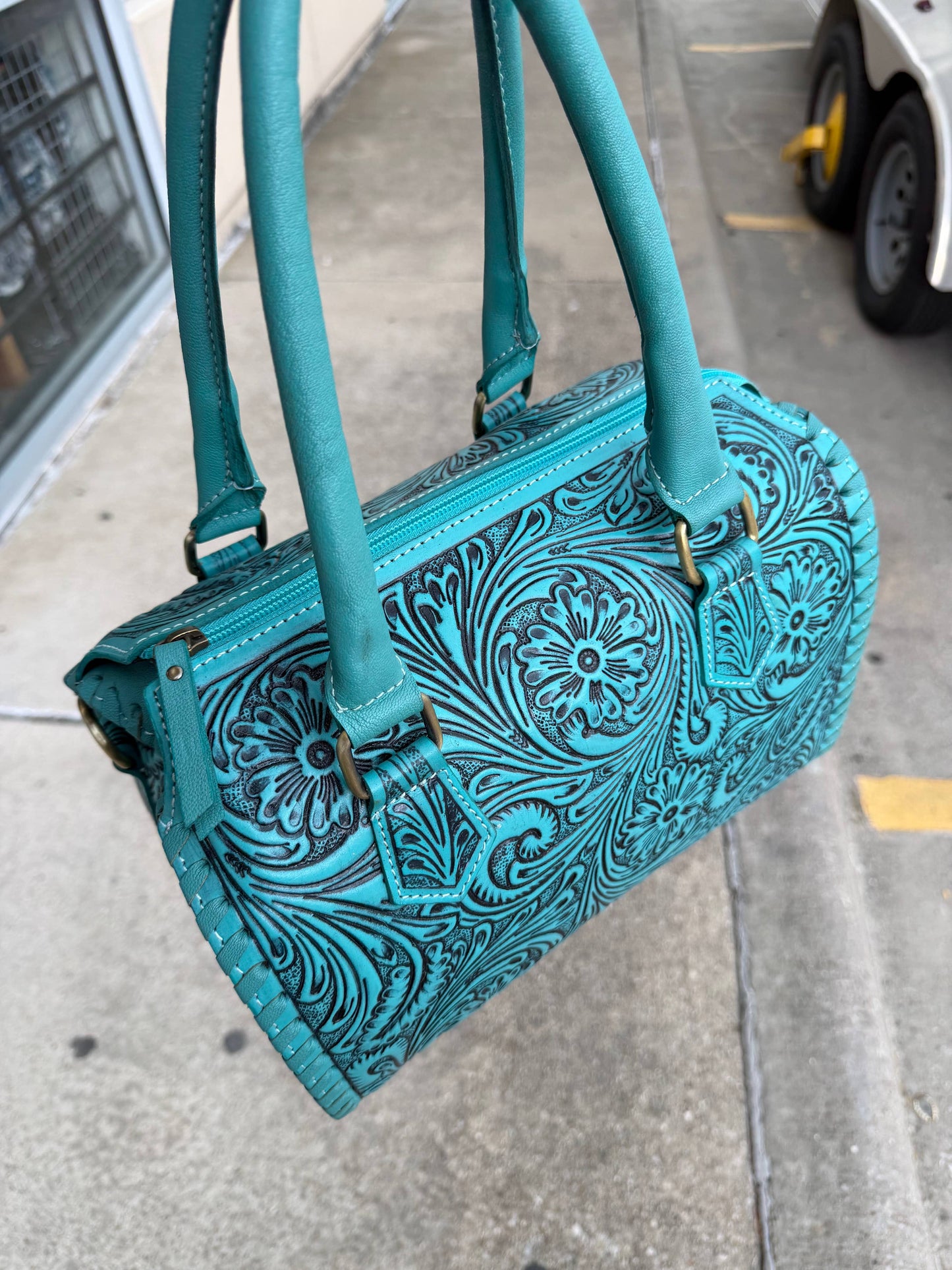 Large Turquoise Tooled Leather Speedy Purse