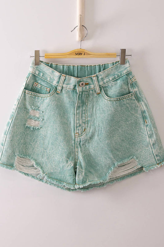 Mineral Washed Denim Distressed Shorts