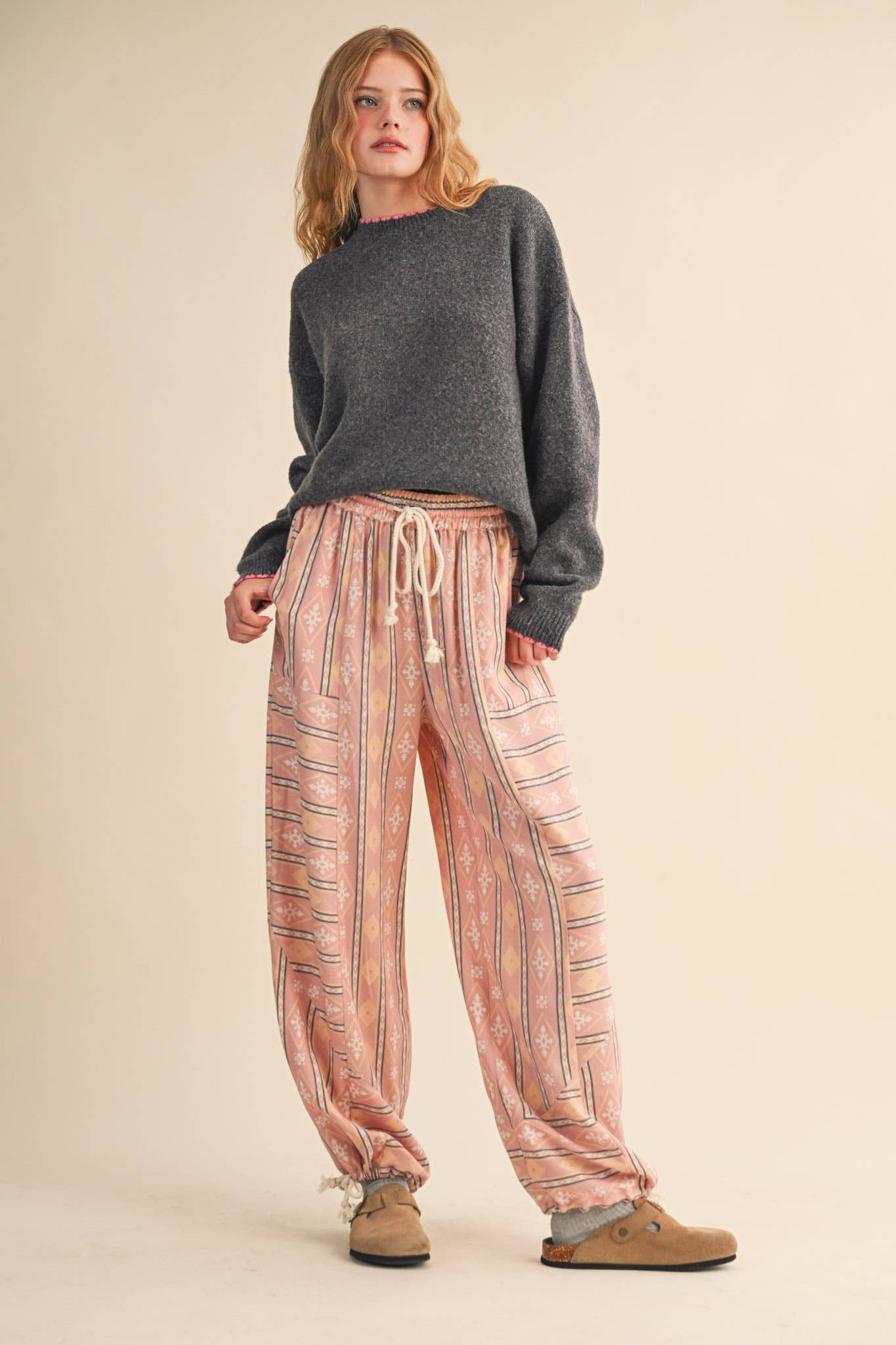 AZTEC PRINT PARACHUTE PANTS