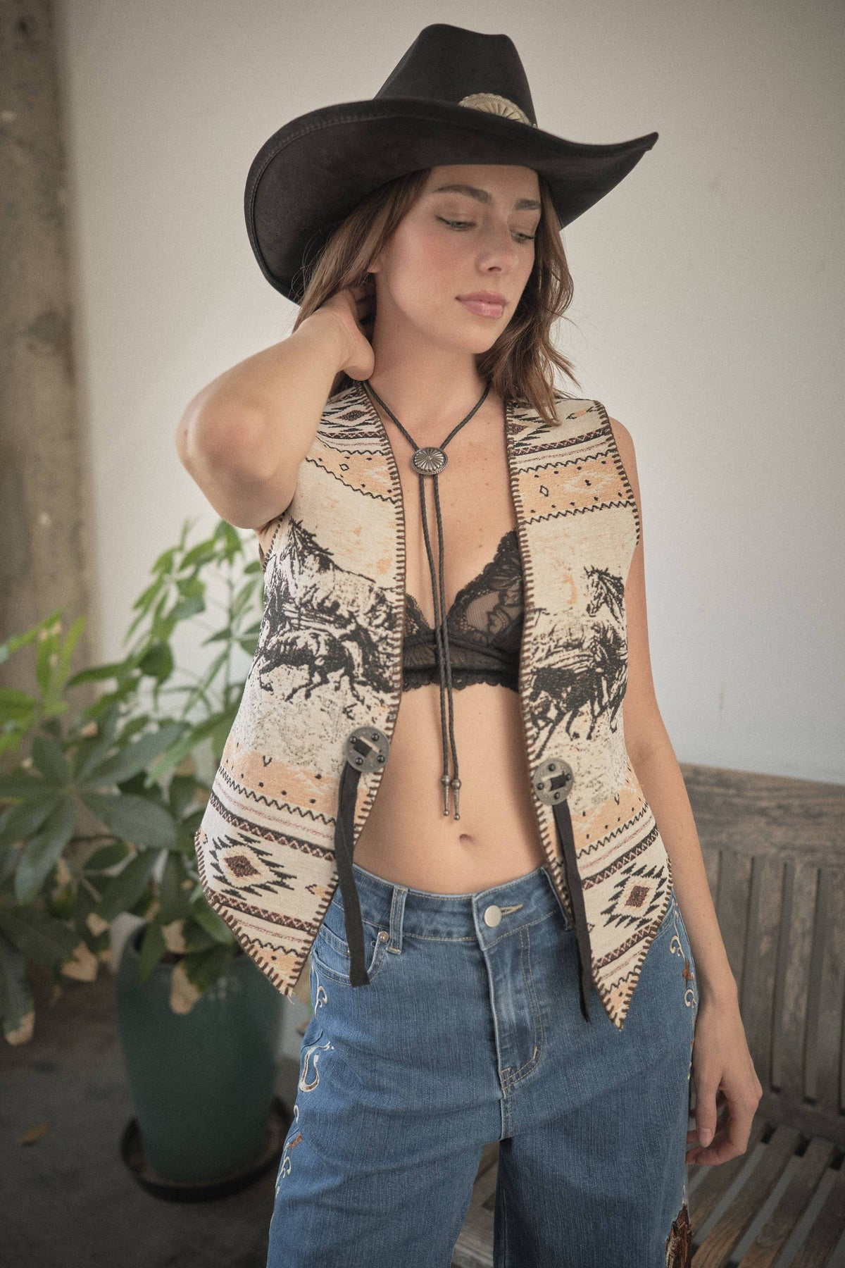 Western Horse Landscape Tapestry Vest