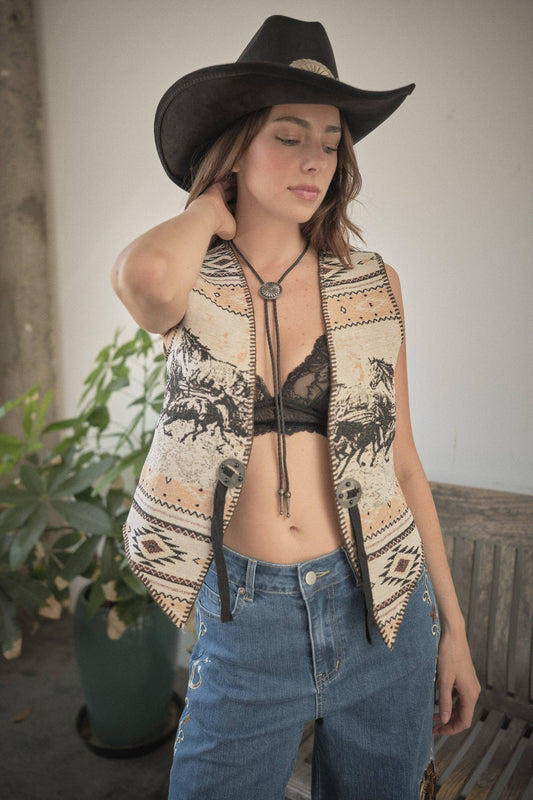 Western Horse Landscape Tapestry Vest