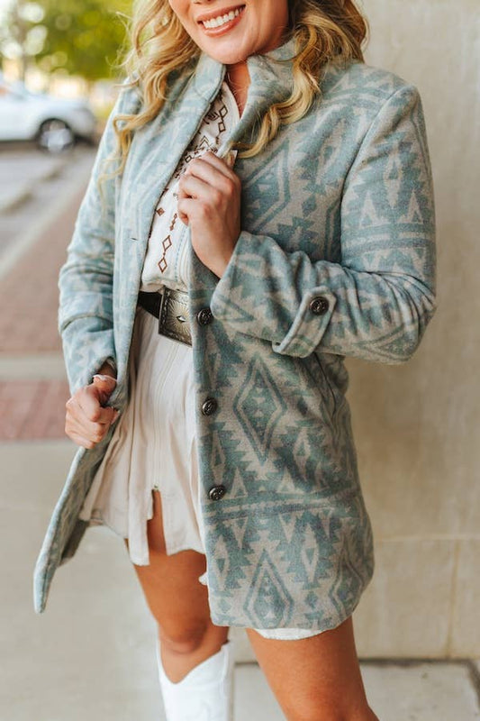 Vintage Cream Aztec Printed Button Down Coat