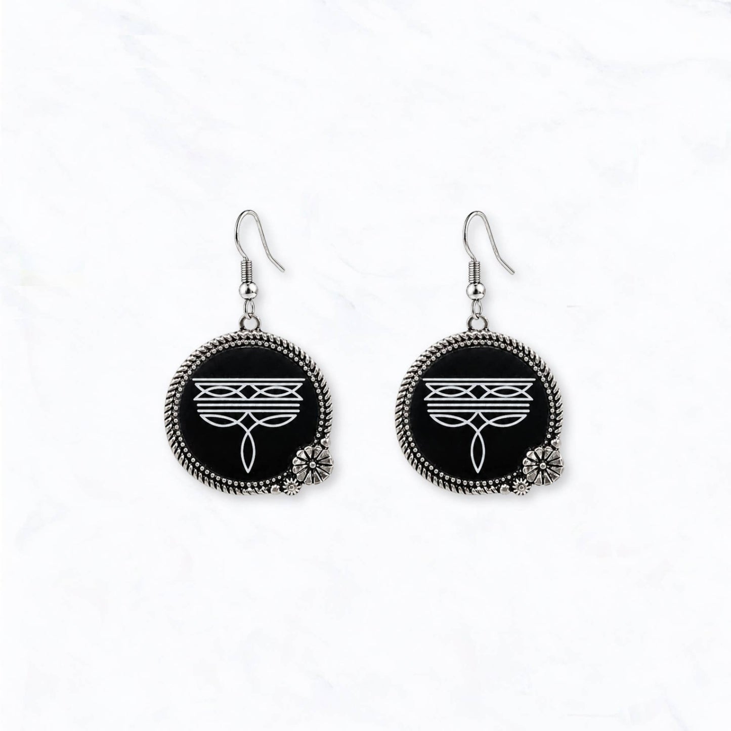 Western Black Boot Stitch Statement Drop Earrings