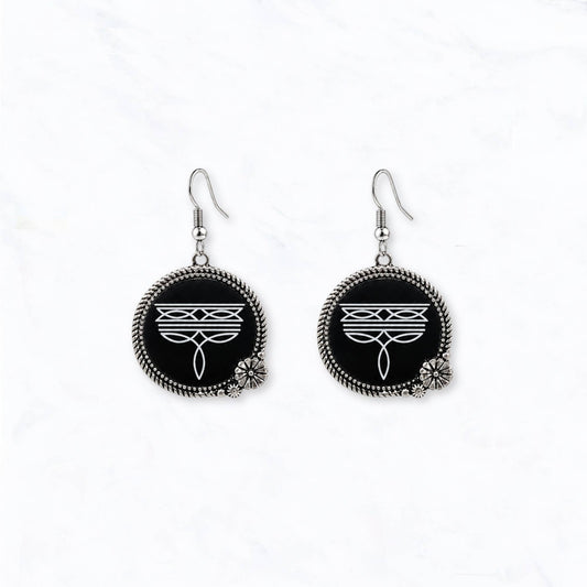 Western Black Boot Stitch Statement Drop Earrings