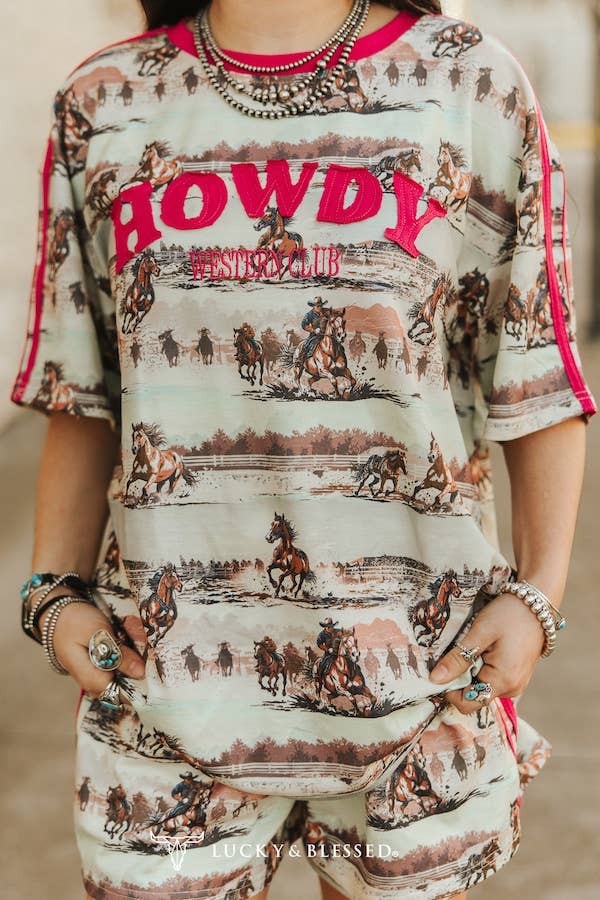 Howdy Western Lounge Set – Horse Print Two-Piece Short Set