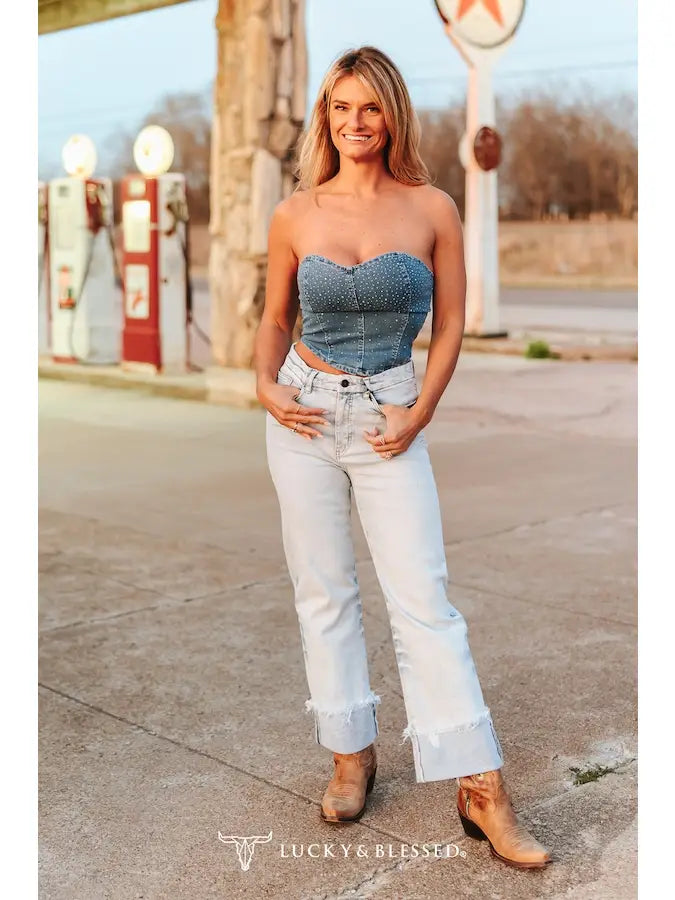 High Plains Trouser Jeans — Light Wash Frayed Cuff