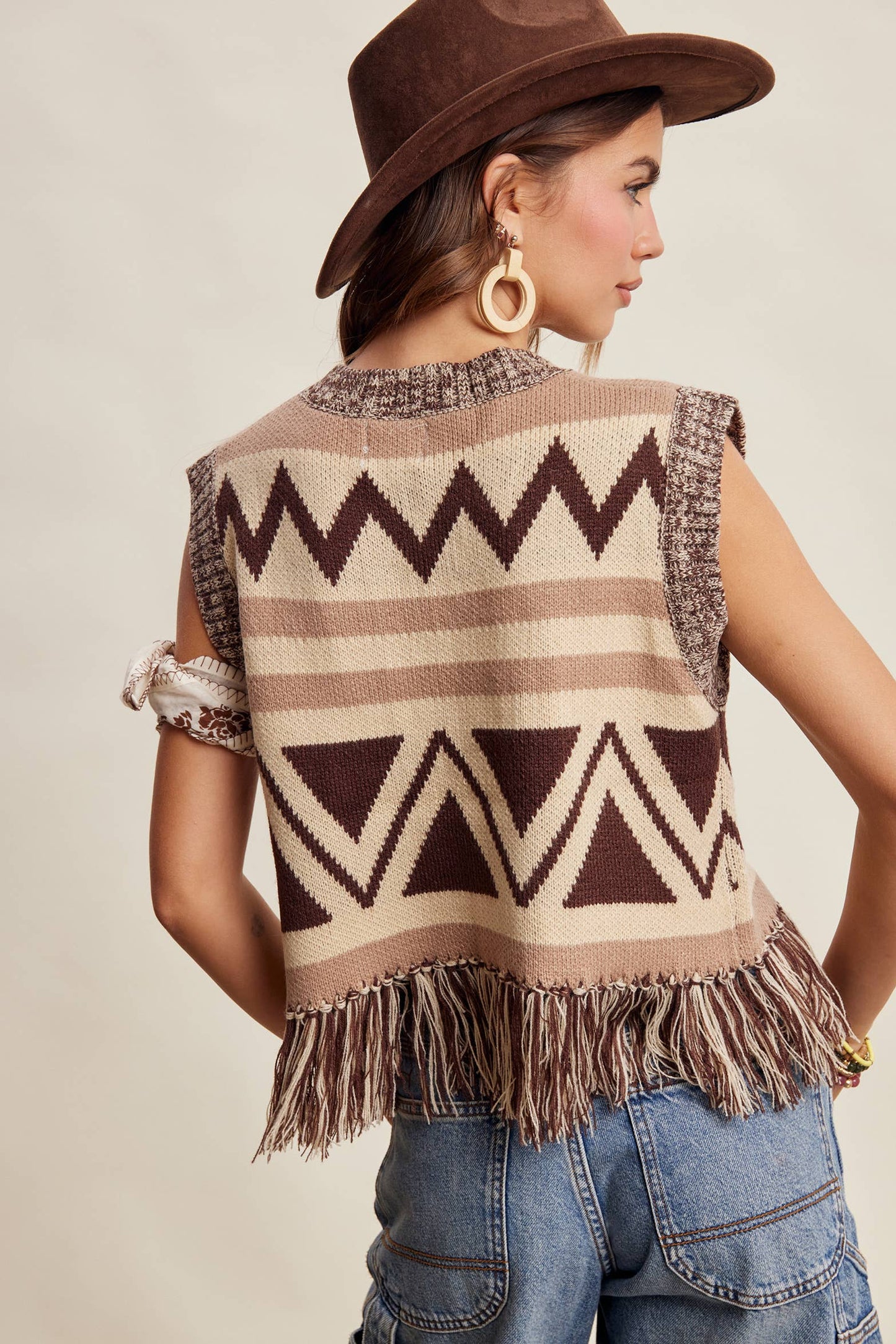 Western Fringe Knit Sweater Vest
