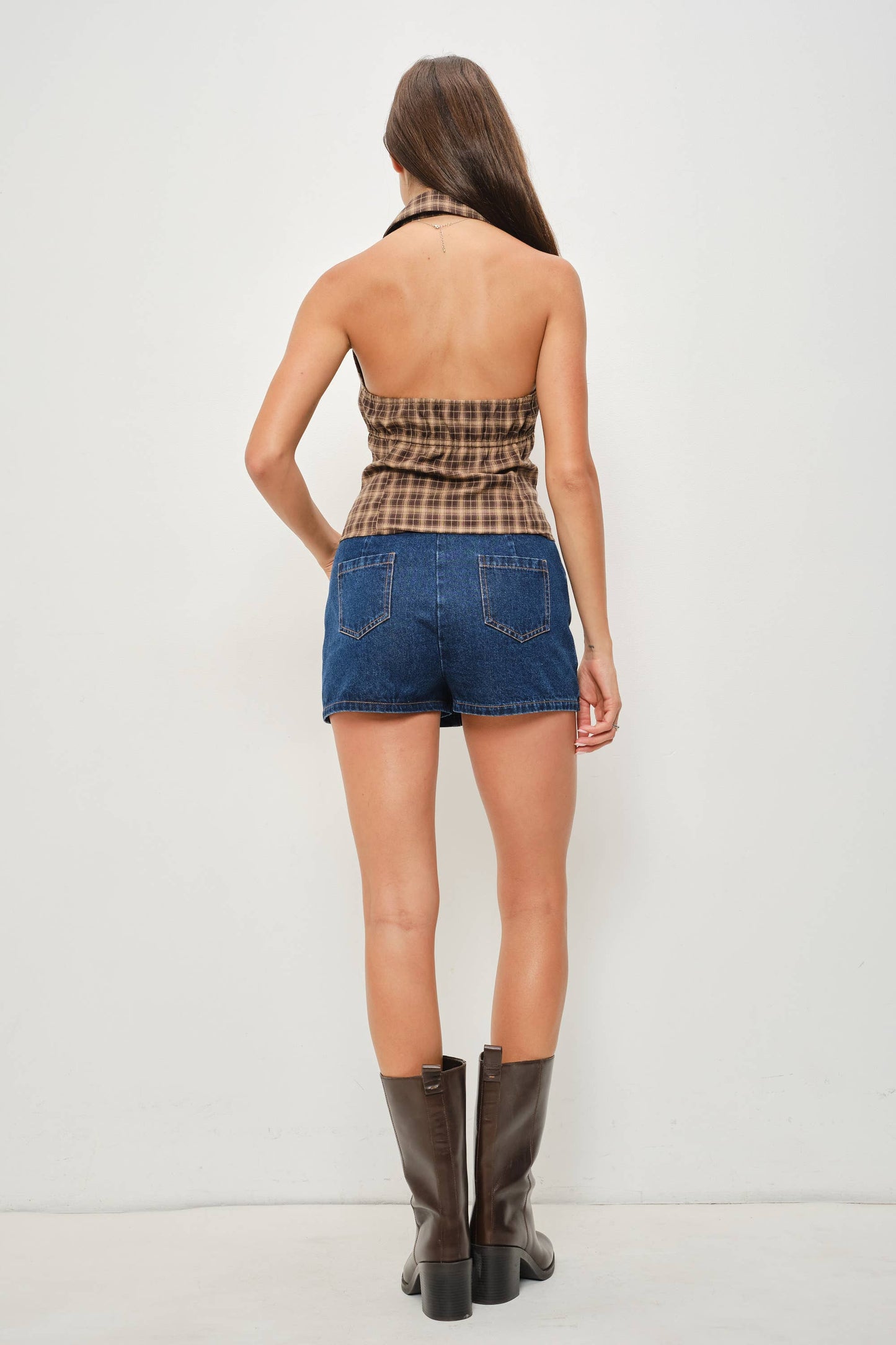 Plaid Ruffle-Trim Halter Top