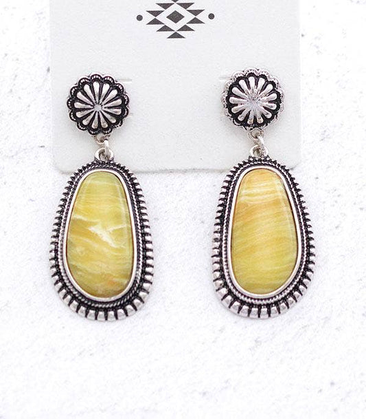 Concho Post Teardrop Stone Earrings
