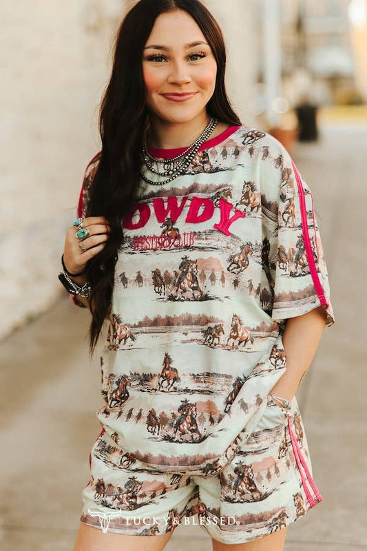 Howdy Western Lounge Set – Horse Print Two-Piece Short Set