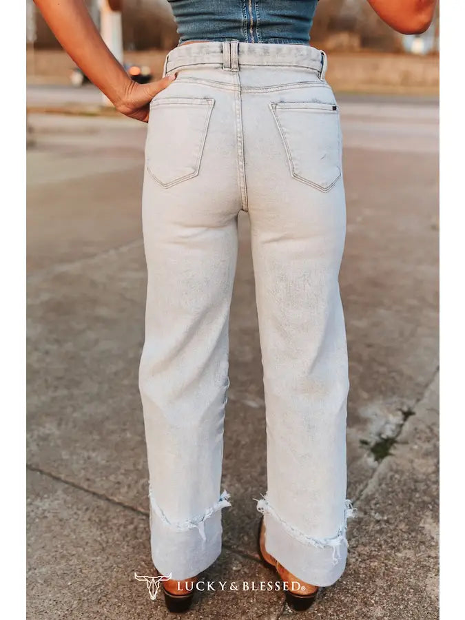 High Plains Trouser Jeans — Light Wash Frayed Cuff