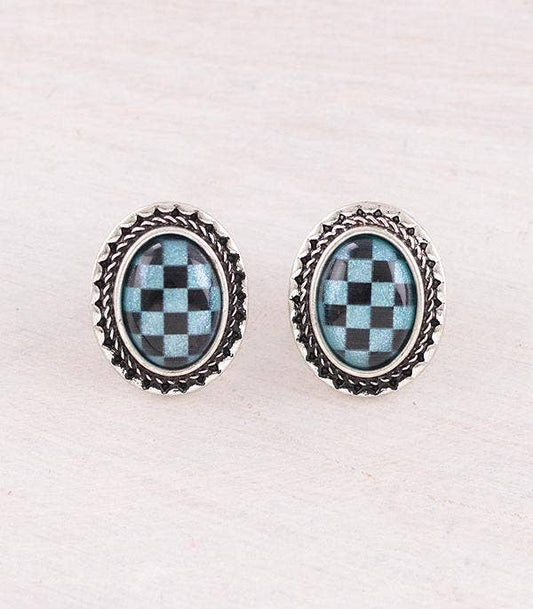 Checkered Bolt Earrings: Turquoise